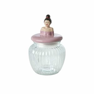 Bocal en verre Medium avec couvercle Dame rose – Rice